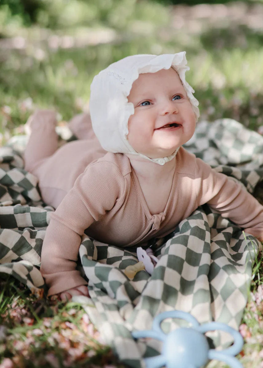 Muslin Swaddle Organic Cotton Blanket - Olive Check