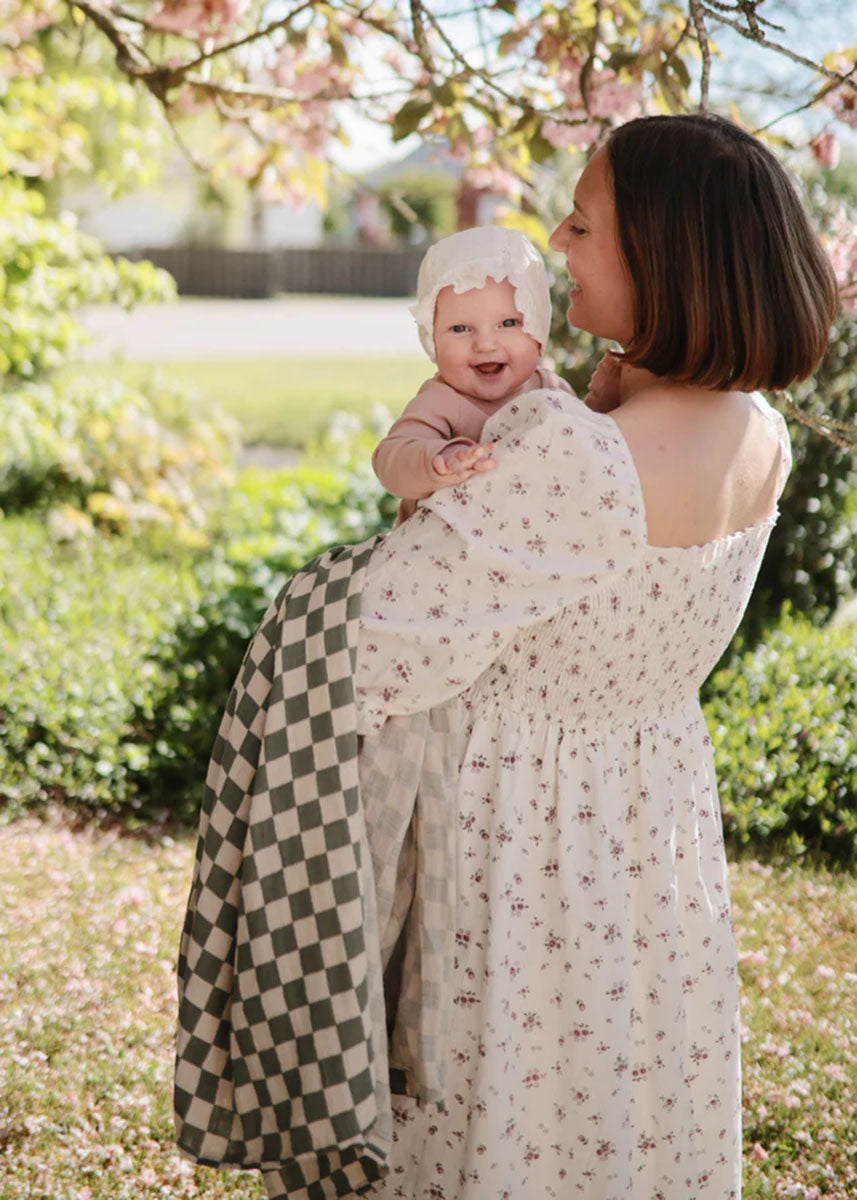 Muslin Swaddle Organic Cotton Blanket - Olive Check