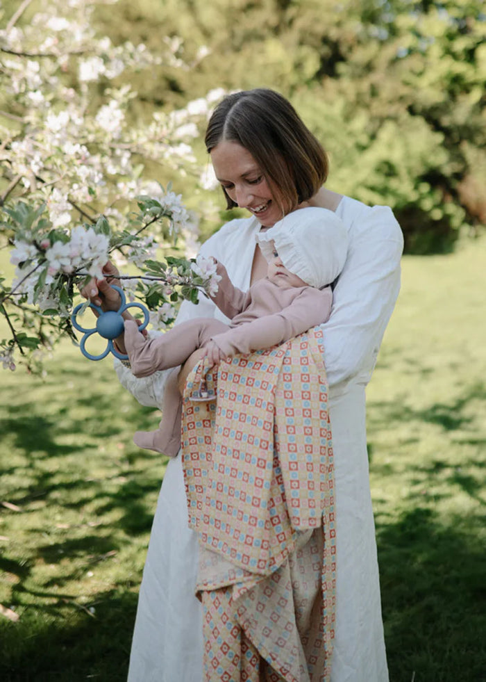 Muslin Swaddle Organic Cotton Blanket - Happy Flowers Check
