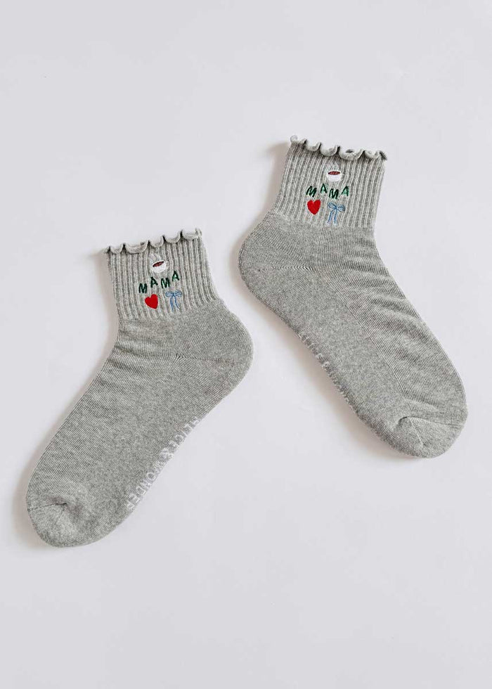 Mama Embroidered Icons Ruffle Sock