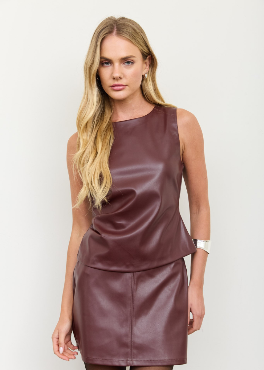 Marisol Faux Leather Top - Oxblood