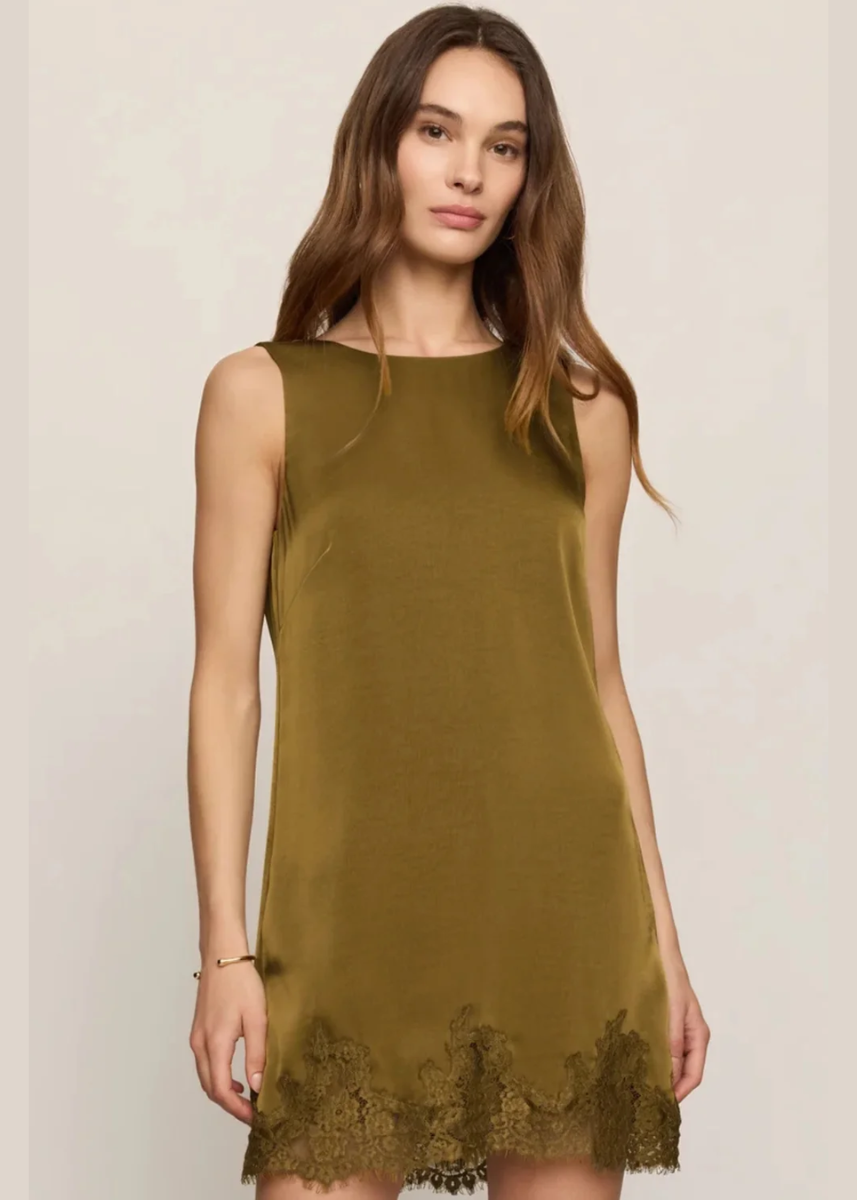 Meadow Muse Lace Mini Dress - Golden Sage