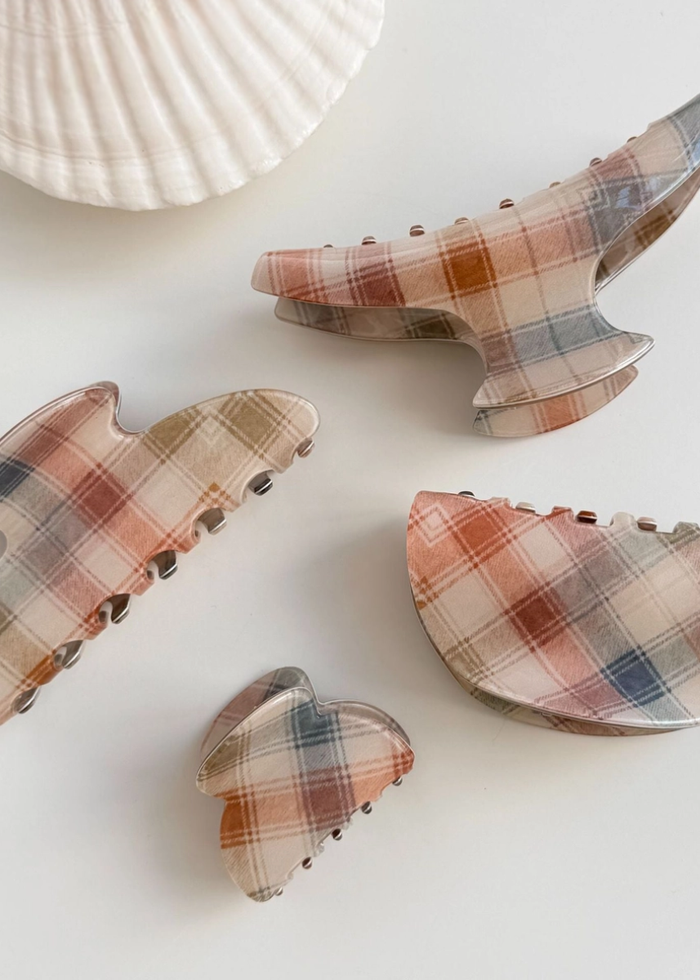 Elongated Vintage Plaid Hair Claw