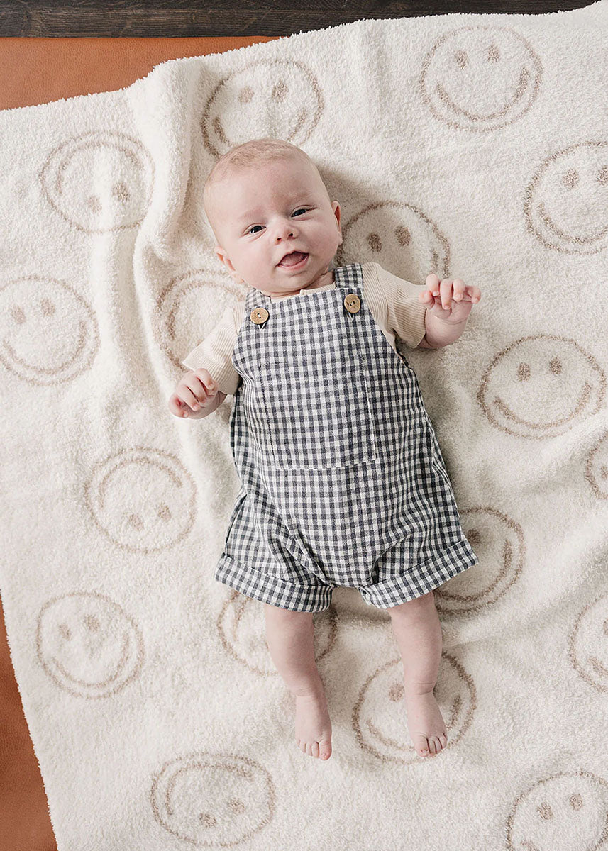 Gingham Short Linen Overalls