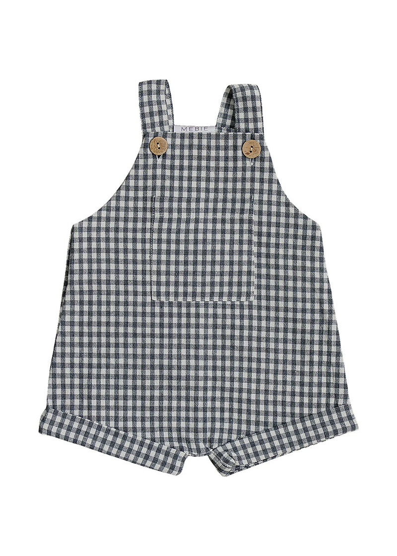 Gingham Short Linen Overalls