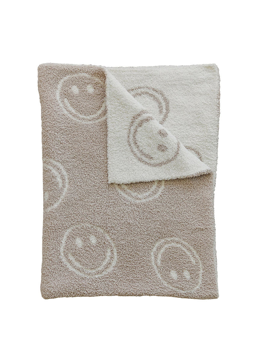 Taupe Smiley Plush Baby Blanket