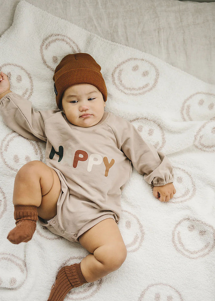 Taupe Smiley Plush Baby Blanket