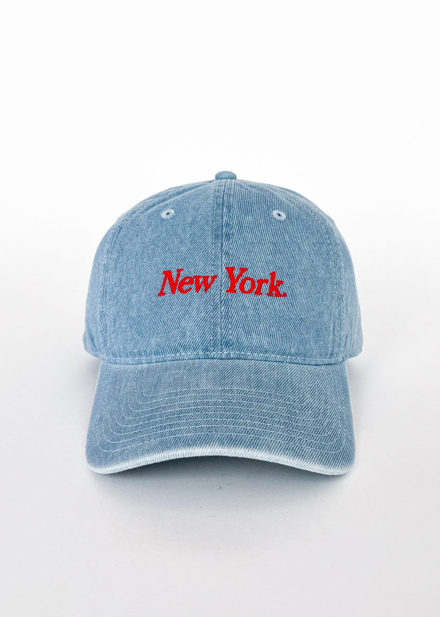 New York. Dad Hat - Denim & Red Embroidery