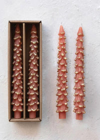 Tree Shaped Gold-Tipped Taper Candles - Coral