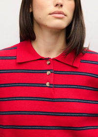 Nora Striped Sweater Polo - Red Multi