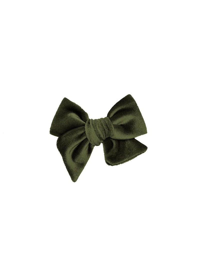 Small Velvet Bow Clip - Olive