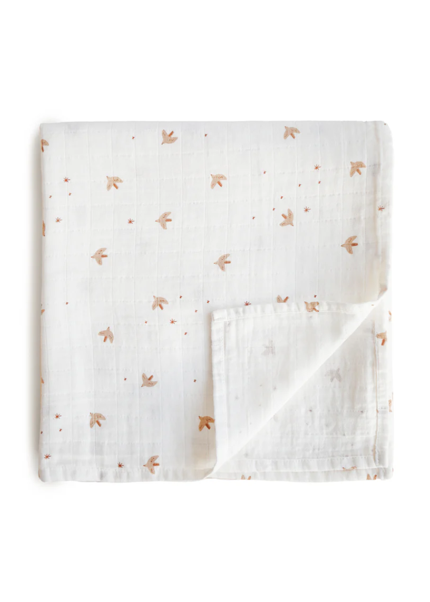 Organic Cotton Muslin Swaddle Blanket - Sparrow