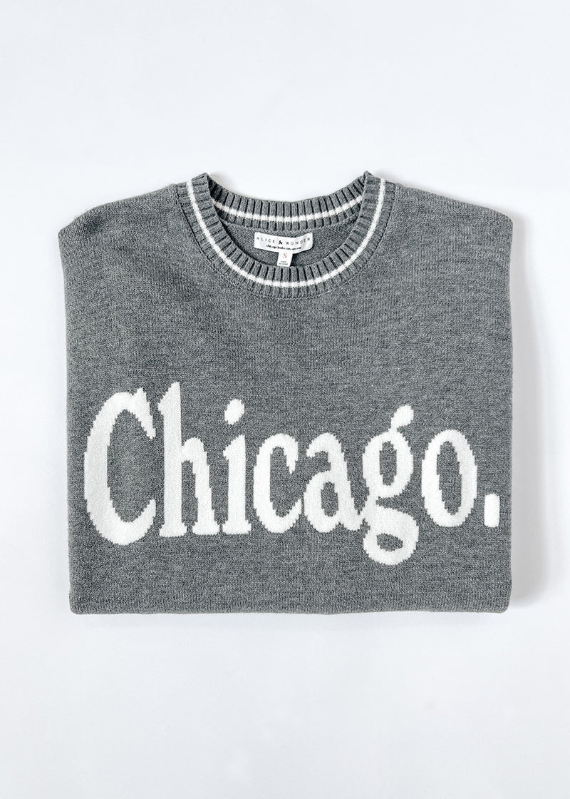 Chicago Oversized Stripe Cuff Sweater - Dark Grey