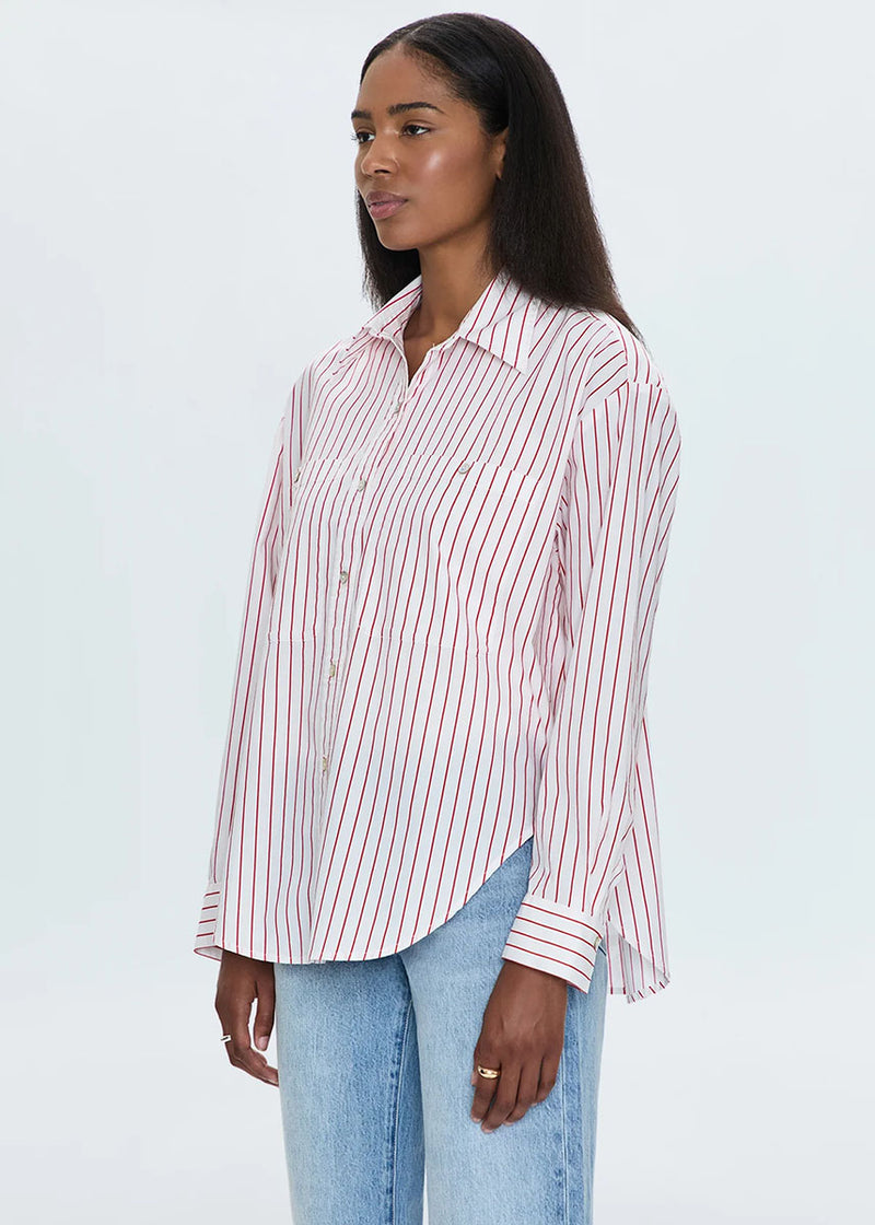 Samantha Oversized Button-Up - Ruby Stripe