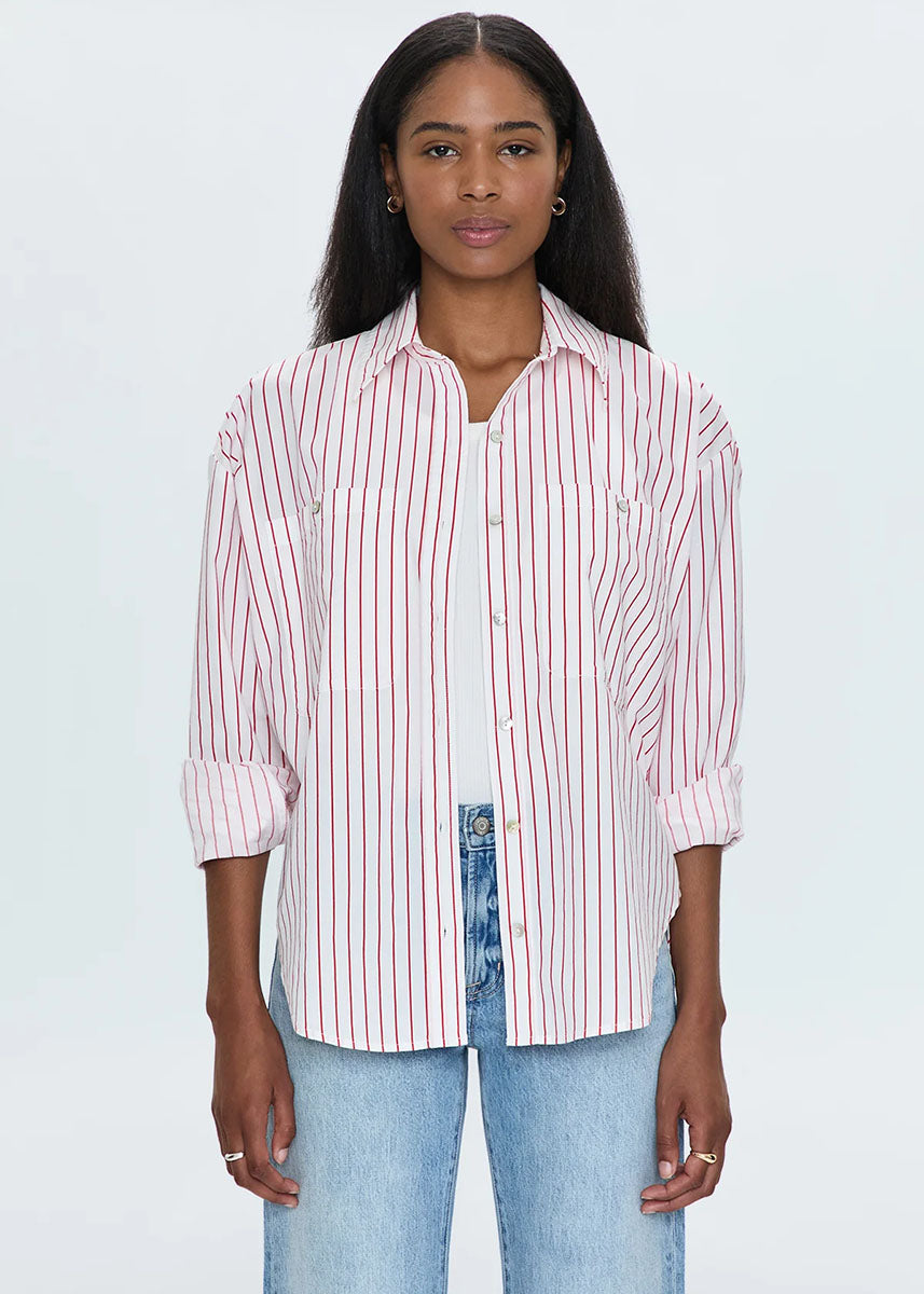 Samantha Oversized Button-Up - Ruby Stripe