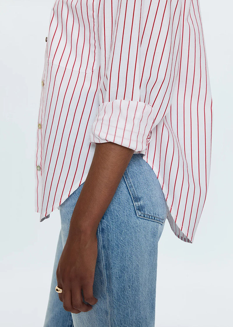 Samantha Oversized Button-Up - Ruby Stripe