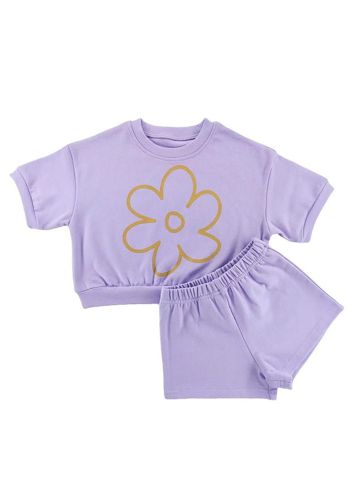 Flower Top & Shorts Set - Lilac