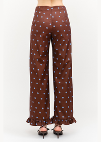 Paloma Straight Ruffle Gingham Pant - Brown