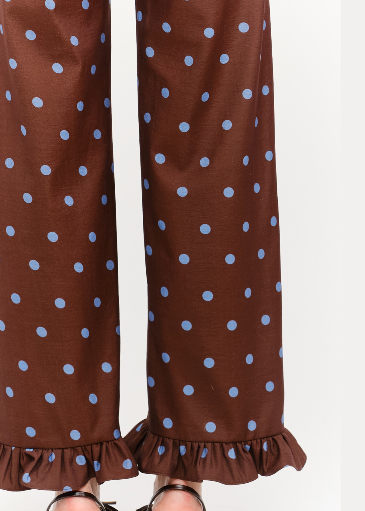Paloma Straight Ruffle Gingham Pant - Brown