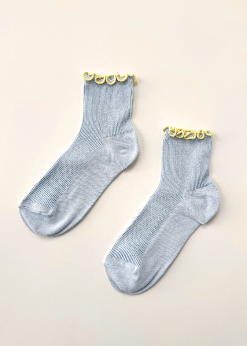 Petite Ruffled Modal Socks - Baby Blue & Butter