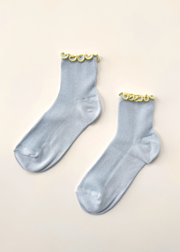 Petite Ruffled Modal Socks - Baby Blue & Butter