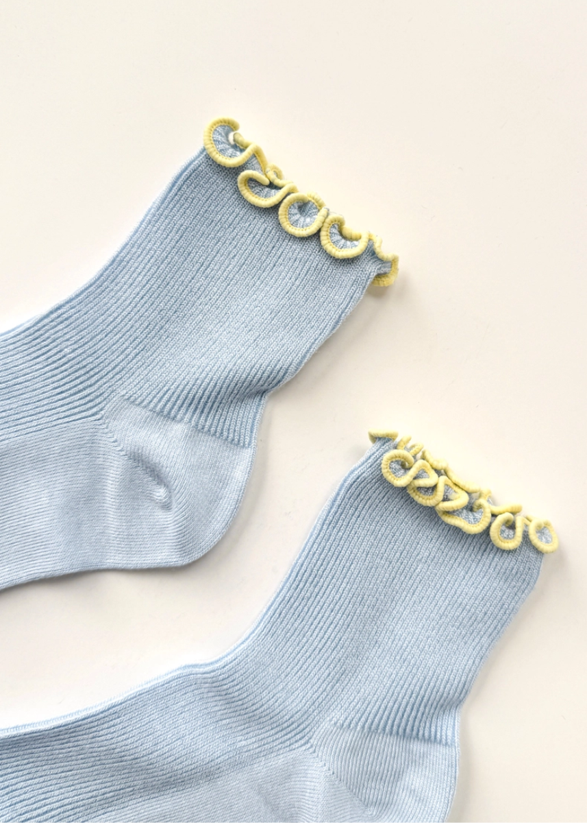 Petite Ruffled Modal Socks - Baby Blue & Butter