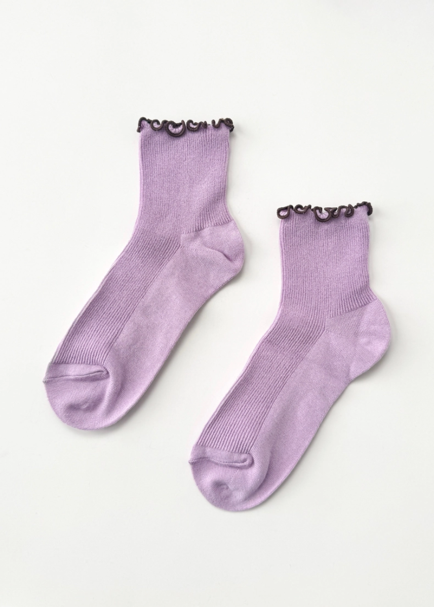 Petite Ruffled Modal Socks - Lilac & Brown