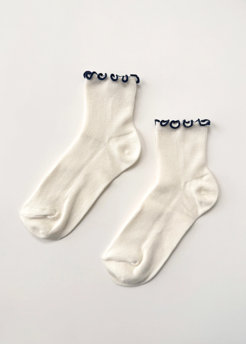 Petite Ruffled Modal Socks - Soft White & Navy