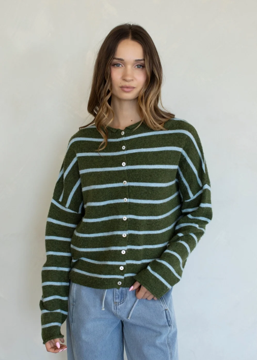 Piper Cabana Striped Cardigan - Olive Blue