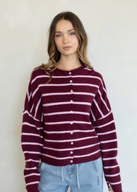 Piper Cabana Striped Cardigan - Wine Pink