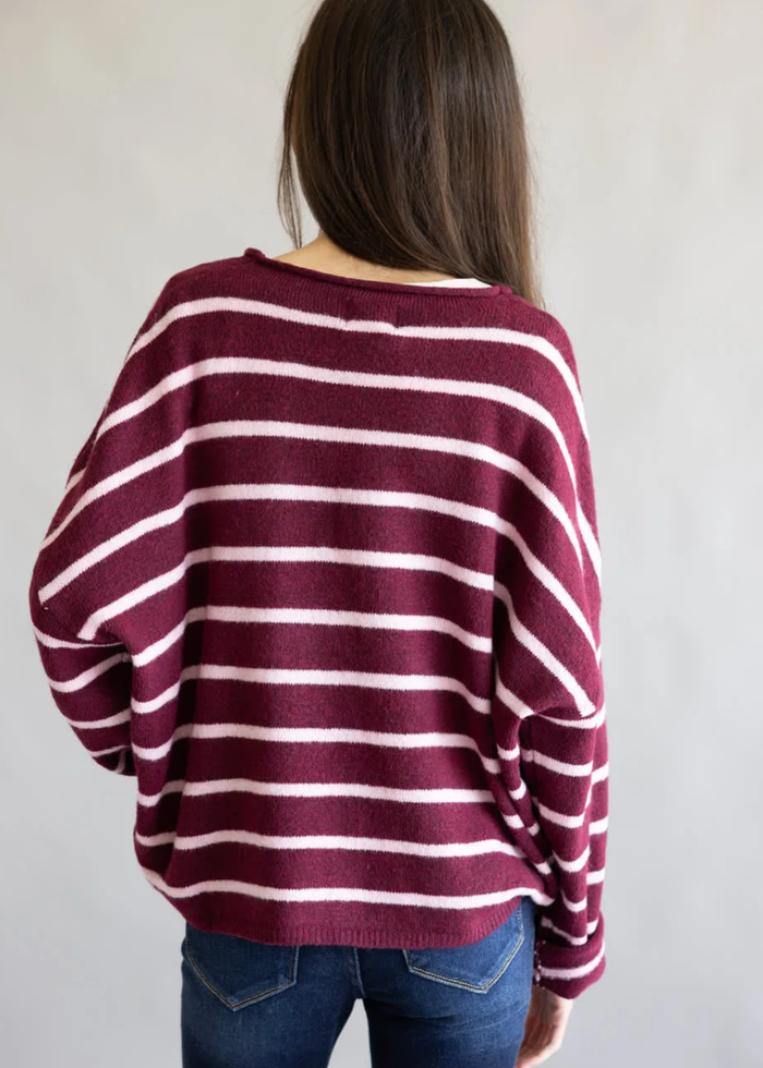 Piper Cabana Striped Cardigan - Wine Pink