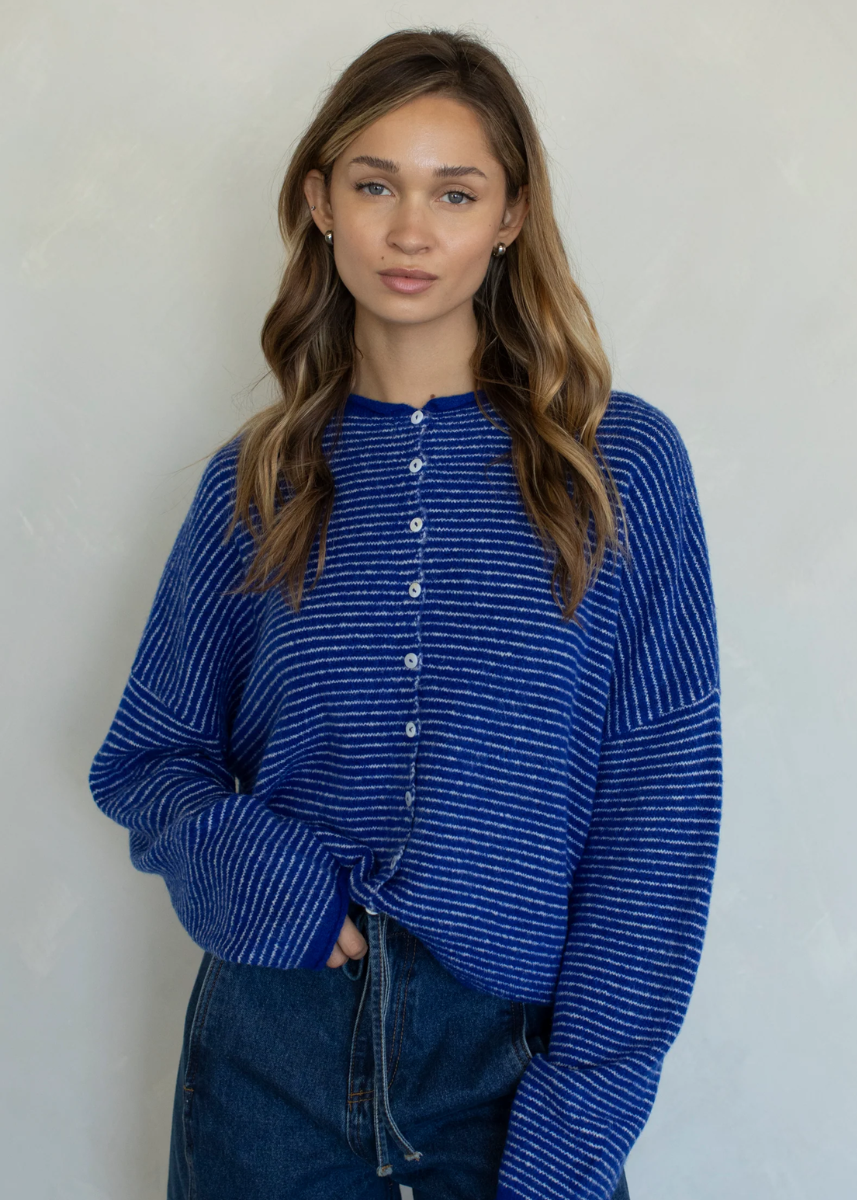 Piper Pin Striped Cardigan - Royal