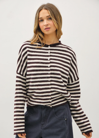 Piper Striped Cardigan - Dark Wine