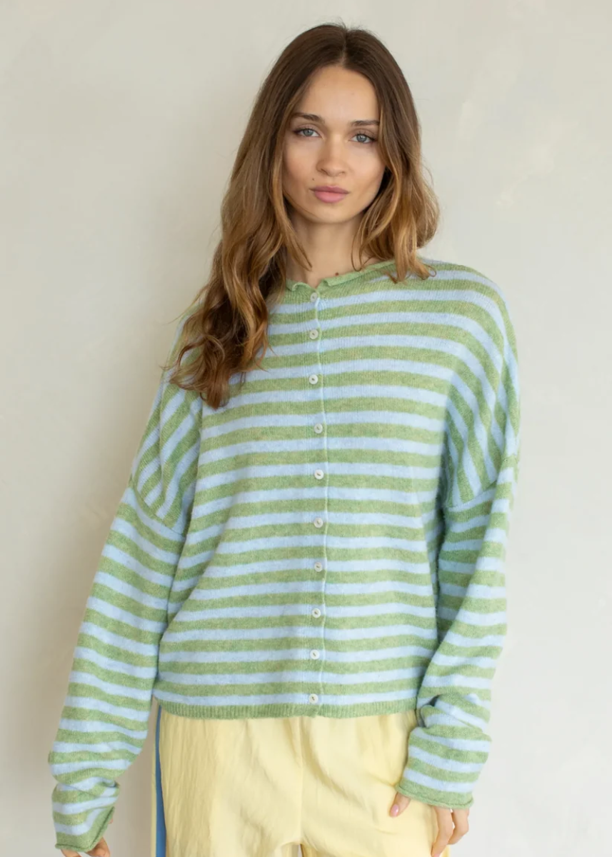 Piper Striped Cardigan - Turquoise & Matcha