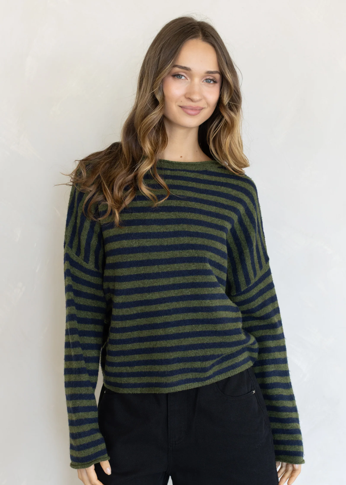 Piper Striped Pullover - Olive Navy