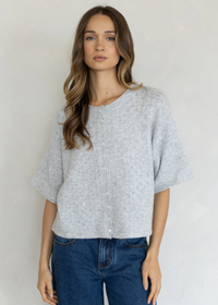 Pointelle Short Sleeve Cardigan - Heather Grey