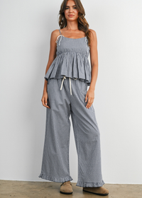 Poppy Striped Ruffle Hem Pant - Navy & Ivory