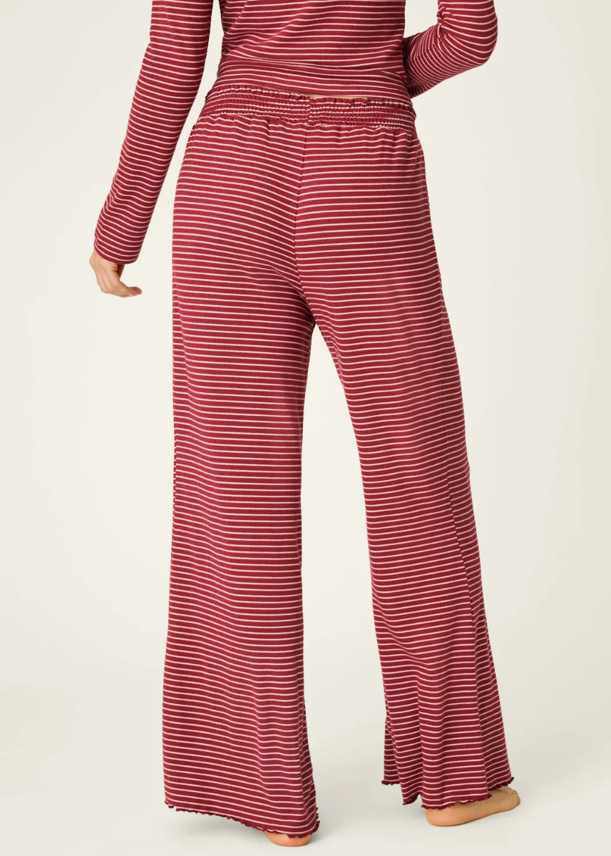 Pretty Stripes Pointelle Pajama Pants  - Dark Wine