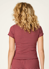 Pretty Stripes Pointelle Short Sleeve Tee  - Dark Wine