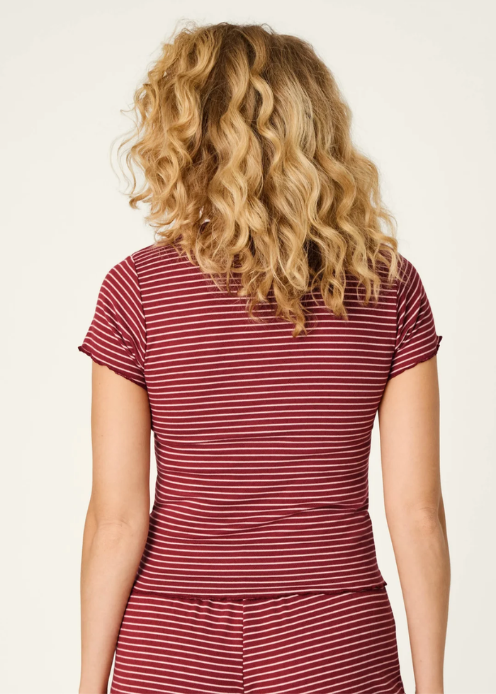 Pretty Stripes Pointelle Short Sleeve Tee  - Dark Wine