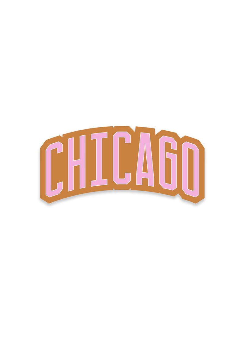 Small Chicago Block Sticker - Camel & Magenta