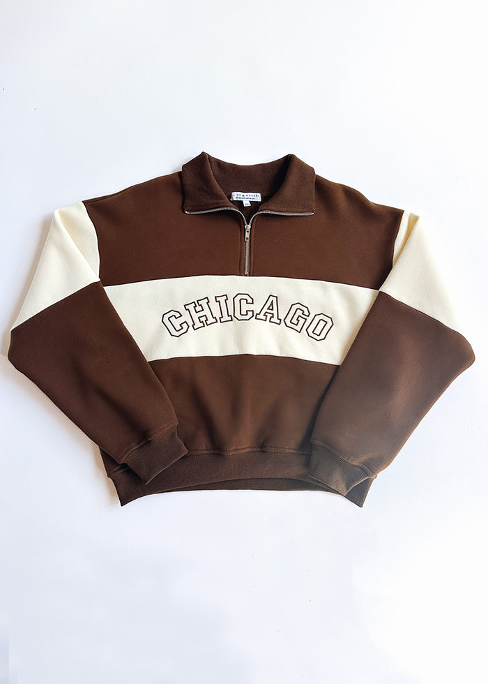 Chicago Color Blocked Quarter Zip Sweatshirt - Chocolate