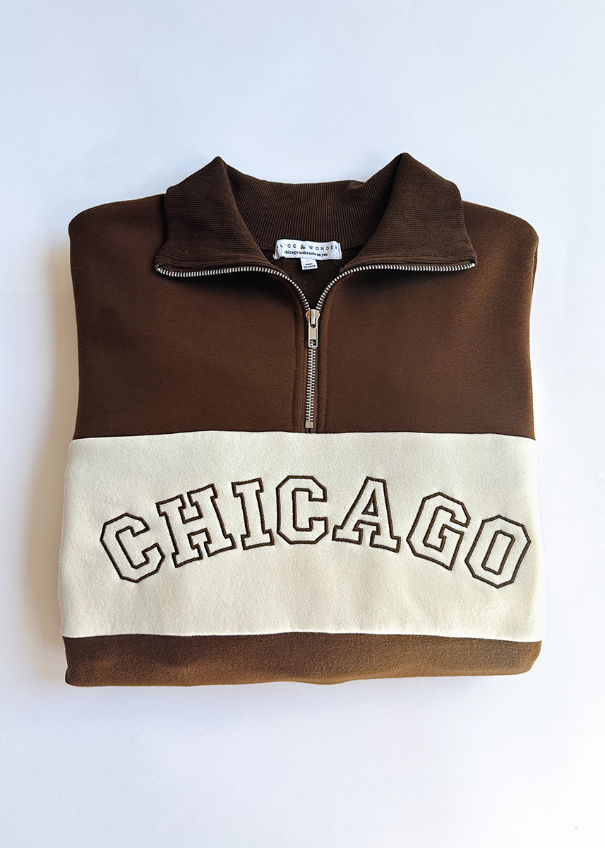 Chicago Color Blocked Quarter Zip Sweatshirt - Chocolate