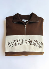 Chicago Color Blocked Quarter Zip Sweatshirt - Chocolate