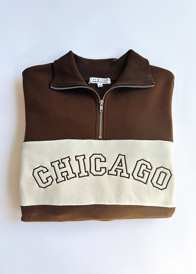 Chicago Color Blocked Quarter Zip Sweatshirt - Chocolate