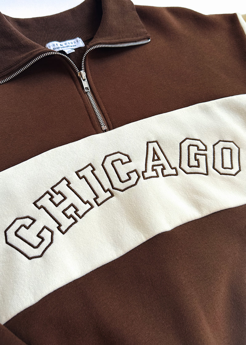 Chicago Color Blocked Quarter Zip Sweatshirt - Chocolate