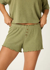 Rib Knit Lounge Shorts - Heather Dark Olive