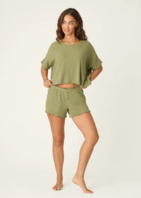 Rib Knit Lounge Shorts - Heather Dark Olive