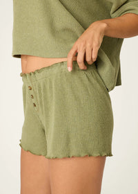 Rib Knit Lounge Shorts - Heather Dark Olive