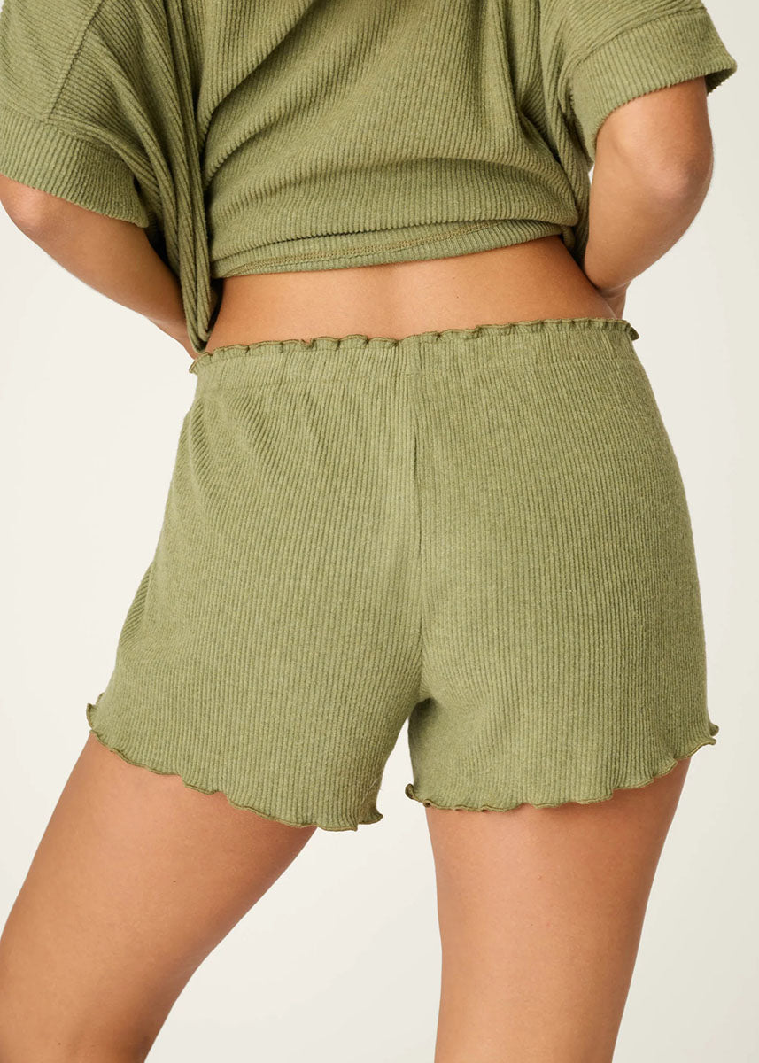 Rib Knit Lounge Shorts - Heather Dark Olive